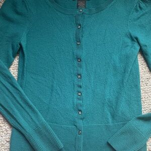 Banana Republic Teal Merino Wool Sweater Diamond Stud Button Front